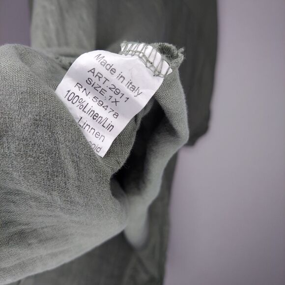 Lungo L'Arno Linen Top Women 1X Green Short Dolman Sleeve Mixed Fabric Gauze - Picture 9 of 11